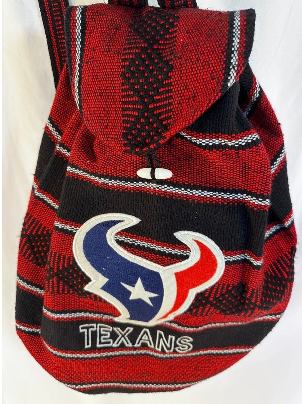 Houston Texans NFL Unisex Mexican Falza Blanket Drawstring Backpack Red / Navy